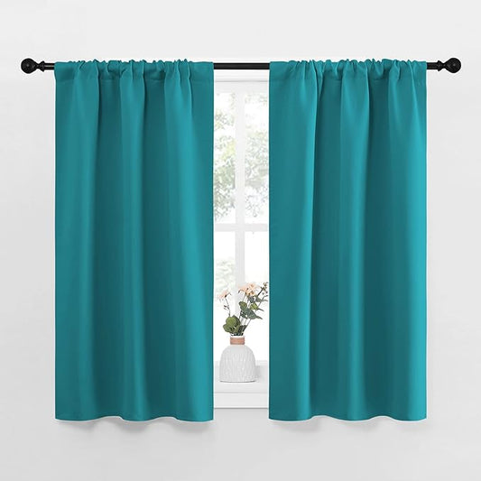 NICETOWN Peacock Blue Blackout Curtains Panels for Window, Thermal Insulated Rod Pocket Blackout Drapes/Draperies for Living Room (2 Panels, W34 x L45 inches)