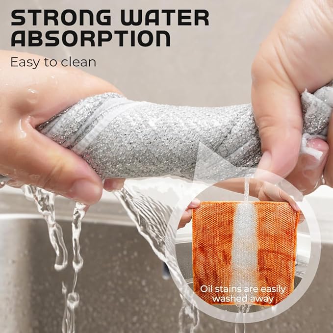 Multipurpose Wire Dishwashing Rags for Wet and Dry, New Double Layer Wire Cleaning Cloths Non Scratch Wire Dishcloth Rag, Reusable Scrubbing Pads for Washing Dishes Kitchen Supplies (6PCS)