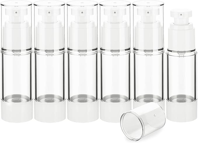 1OZ/30ML Clear Airless Pump Bottles, Lotion Dispenser Travel with Pump, Vacuum Plastic Travel Size Lotion Bottle for Foundation, Creams, Cosmetic(6 Pack)