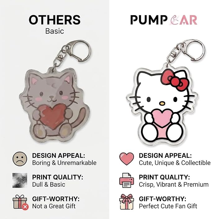 PumpCar Acrylic Keychain Double-Sided Charm Key Ring with Metal Clip Backpack Charm Bag and Car Key Accessory Collectible