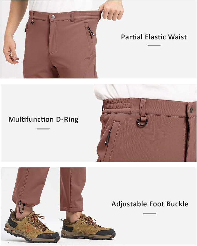 TBMPOY Men's Snow Pants Fleece Lined Hiking Winter Waterproof Softshell Ski Outdoor Insulated Climbing Pants Zipper Pockets