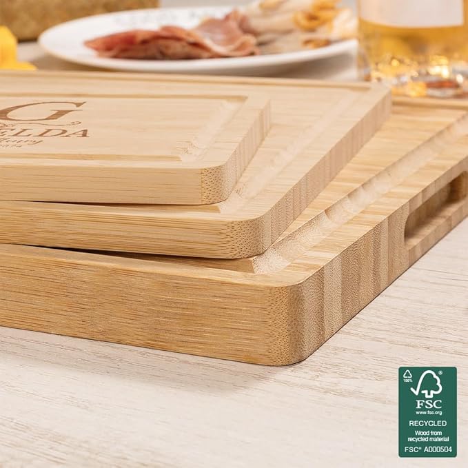 callie Personalized Bamboo Cutting Board with Monogrammed Name, Wooden Chopping Boards with Juice Grooves, Engraved Christmas, Wedding, Housewarming Gifts (S, M, L)