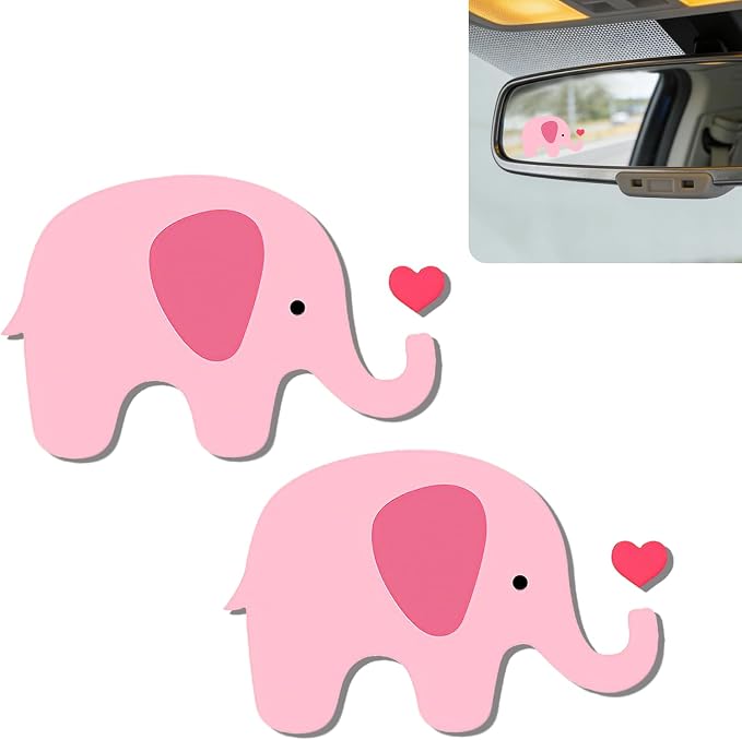 2Pcs Elephant Rear View Mirror Sticker Waterproof Vinyl Car Window Decal | Elephants Car Accessories, Cute "Moo-tivational" Auto Decals Decor, Elephant Gifts for Women Men Animal Lovers