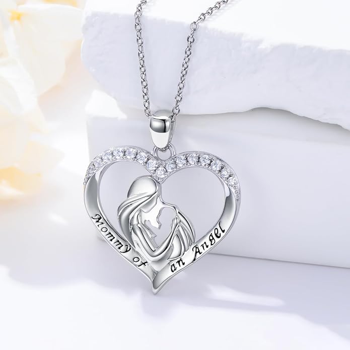 Miscarriage Necklace Gifts for Mothers 925 Sterling Silver Mommy of An Angel Pendant Memorial Jewelry Loss of Pregnancy Sympathy Gifts for Women