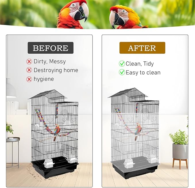 Bird Cage Seed Catcher – Stretchy Mesh Skirt for Parrot Cages, White | Fits most bird cages, stops seed scatter. Breathable, lightweight, reusable. Easy install, washable. Keeps floor clean.