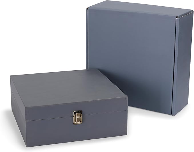 makerflo Medium Grey Pine Wood Memory Box with Hinged with Clasp, Black Felt Inside, Keepsake Wooden Box Ideal for Craft and Personalization (Laser Engraving, Epoxy, UV DTF, and Vinyl) – Pack of 24