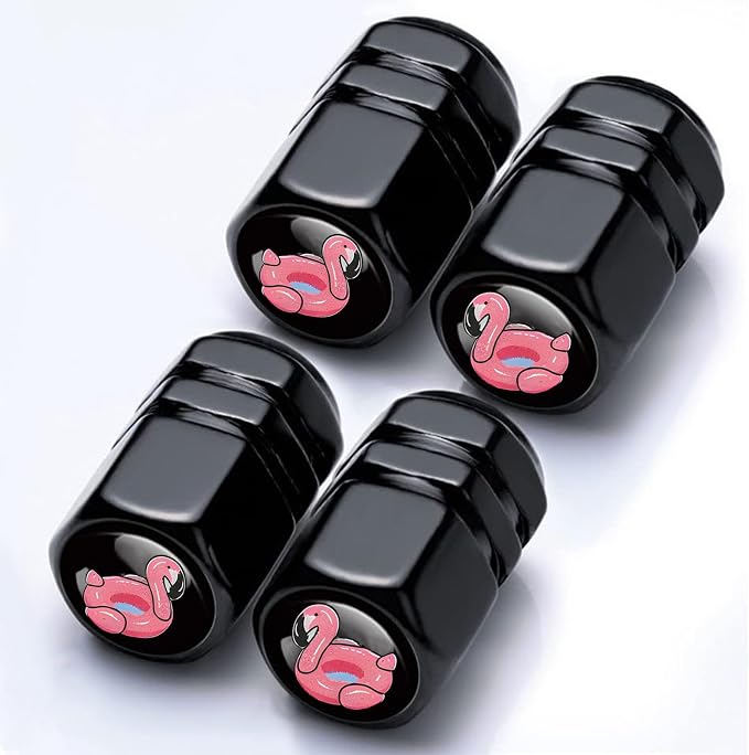 4Pack Flamingo Tire Valve Caps Aluminum Leak-Proof Valve Stem Covers | Flamingo Car Accessories Decoration Tire Air Cap for Cars SUV Bike Motorcycle, Flamingos Gifts for Women Mom Sister