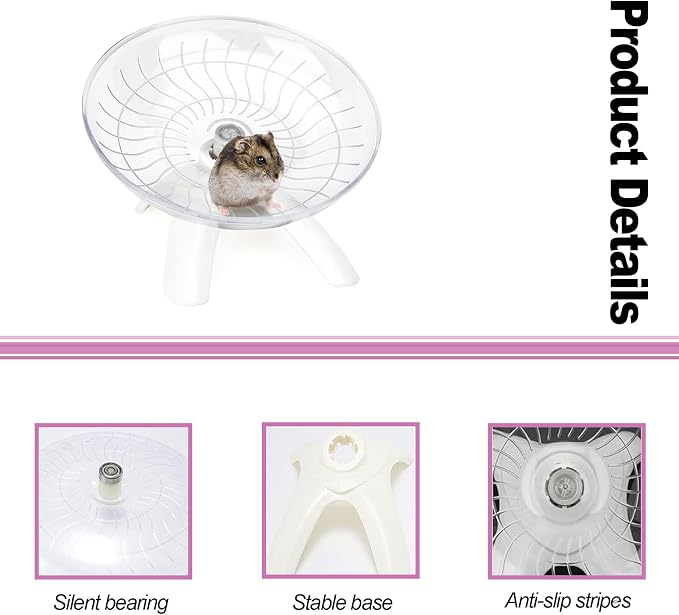 Hamster Wheel, Hamster Flying Saucer Silent Running Exercise Wheel for Hamsters, Gerbils, Mice,Hedgehog and Other Small Pets Silent Running Wheel Hermit Crab Wheel(White)