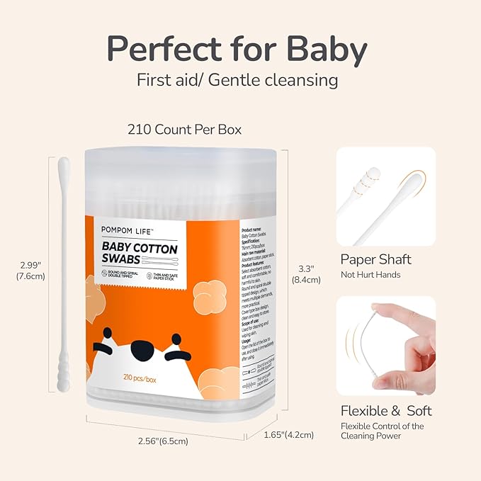 Baby Cotton Swabs 420 Count, Cotton Swabs For Personal Hygiene, Baby Safe Tips For Ear and Nose Clean With Biodegradable & Organic Cotton Buds, Double Tipped Safety Sticks, 100% Eco-Friendly