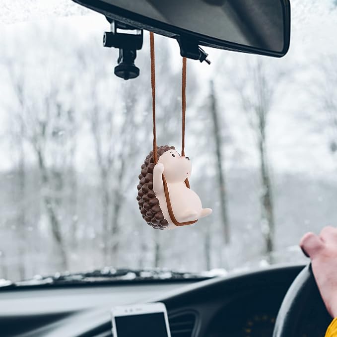 YGMONER Cute Swinging Hedgehog Car Rear View Mirror Hanging Accessories Funny Car Interior Decor Gifts for Women Men (Hedgehog)