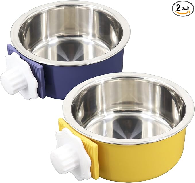 Dog Crate Bowl, Hanging Stainless Steel Removable Pet Crate Water & Food Bowls, Pet Cage Feeder Container Coop Cup for Cat Puppy Birds Rats Guinea Pigs Rabbit Hamster (2PCS)