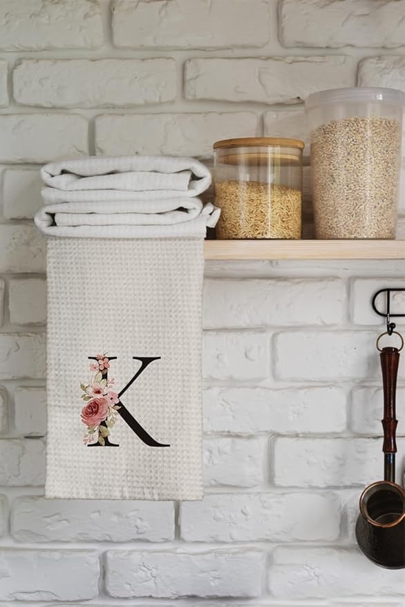 Mode Monogram Letter K Kitchen Towel - Waffle Dish Cloth for Dining and Bathroom - 1624 Inches