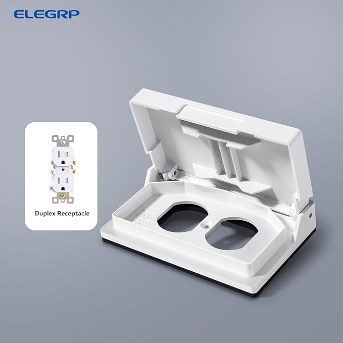 ELEGRP Horizontal Outdoor Cover for Duplex Receptacles, Weatherproof Wall Plate, Outdoor Electrical Outlet Cover, Standard Size 1-Gang 4.77” x 2.97”, Thermoplastic, 6 Pack, White