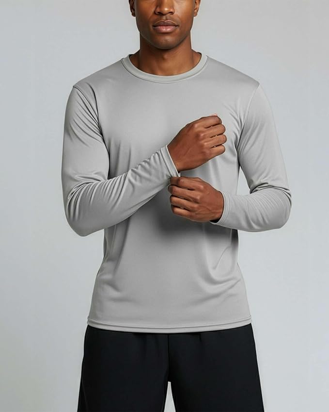 Real Essentials 4 Pack: Mens Long Sleeve Dry Fit T Shirts Hiking Fishing Workout Gym Work Sun UPF 50 Wicking Running Tee