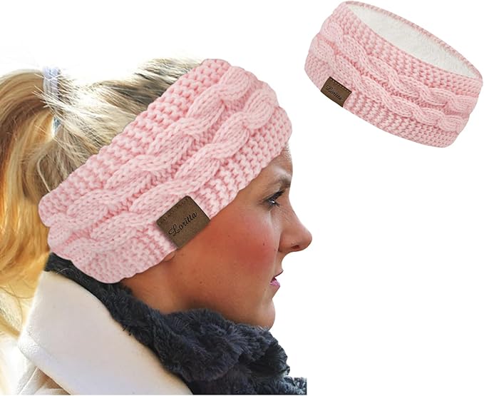 Loritta Womens Ear Warmers Headbands Winter Warm Fuzzy Cable Knit Head Wrap Fleece Lined Gifts