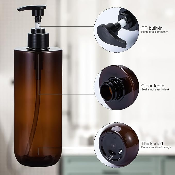 Yebeauty Shampoo Conditioner Body Wash Dispenser, 2 Pack 17oz Empty Bottle with Pump Clear-Amber Hand Soap Container Resuable Bathroom Countertop Soap Dispensers for Hand Dish Soap Kitchen Accessories