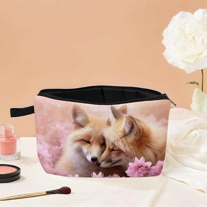 Fox Makeup Bag for Women Romantic Birthday Gifts Cosmetic Organize for Adults Fox Lovers Gifts for Women Zipper Cosmetic Bag Travel Organizer