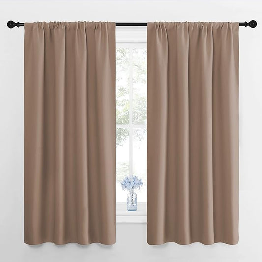 NICETOWN Kids Blackout Curtain Panels - Window Treatment Thermal Insulated Solid Rod Pocket Curtains/Drapes for Bedroom (Set of 2 Panels, 42 by 63 Inch, Cappuccino)