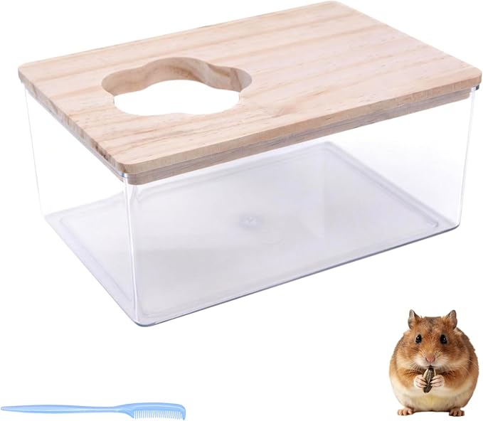 Saim Hamster Sand Bath Box–Transparent Syrian Hamster Shower Bathtub with Comb for Small Pets, Acrylic Micro Sand Bath Box with Lid, Ideal Hamster Dig Box - Rectangle