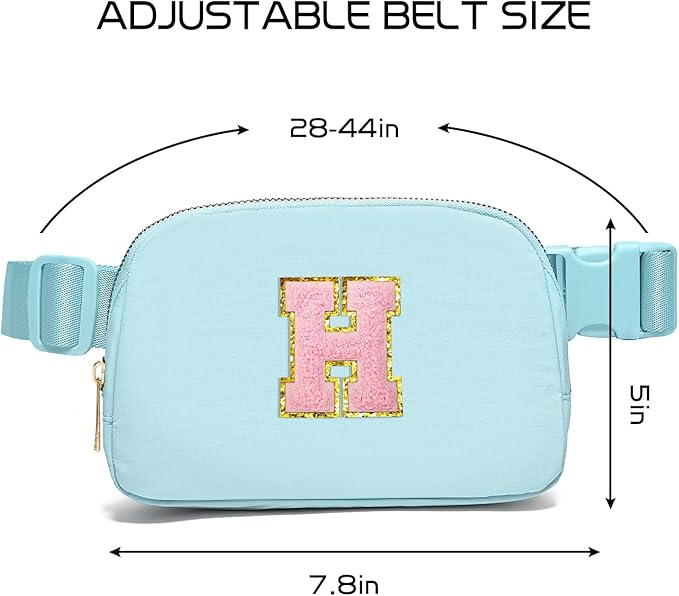 Gitus Gifts for 7 8 9 10 11 Year Old Girls Belt Bag Fanny Pack Crossbody Bags with Initial Letter Patch Birthday Gifts for Daughter Sister Friends Teen girls (Icing Blue-H)