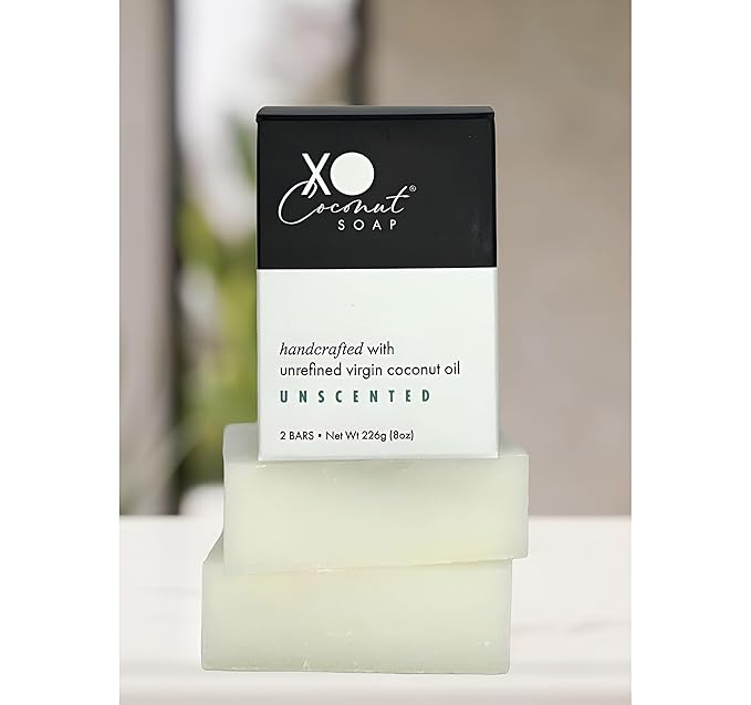 Coconut Oil Bar Soap Handcrafted Organic Natural Face Body Hands Vegan Unscented - 2 Bars, 4 Ounces Each