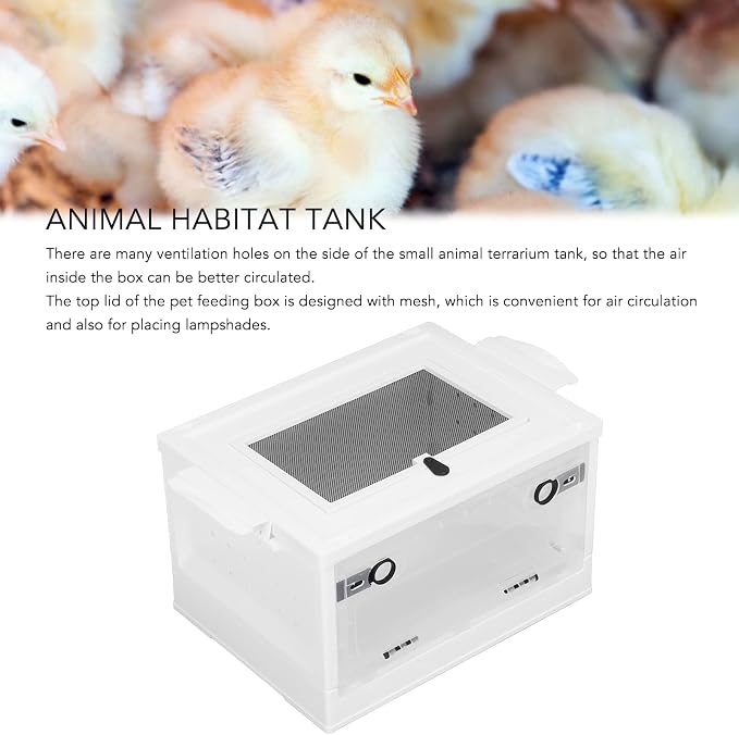 Pet Box ABS Material Small Pet Terrarium Hinged Front Opening Door Large Mesh Cover Top Hedgehog Holder (White)