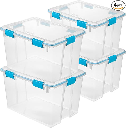 Sterilite 4-Pack Gasket Box, Weather-Resistant Storage Bins with Latching Lids, 80 Quart - Heavy-Duty Organizing Containers for Closet, Bathroom, and Office
