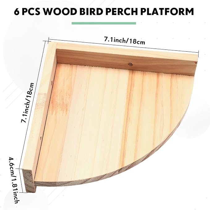 Wettarn 6 Pcs Bird Perch Platform Bird Corner Parrot Perch Corner Wooden Stand Sector Playground Cage Accessories Shelf for Parakeet Conure Cockatiel Budgie Gerbil Rat (7.1 x 7.1 Inch,Platform)