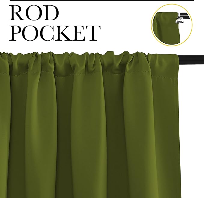 NICETOWN Blackout Curtains for Living Curtains, Olive, 2 Panels, 52 by 95, Room Darkening Window Curtain Panels, Easy-Care Solid Thermal Insulated Draperies/Drapes for Daughter Room