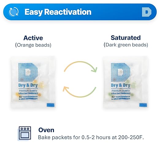 Dry & Dry 3 Gram [6000 Packets] Orange Mixed Premium Pure Silica Gel Packets Desiccant Dehumidifier - Food Safe Rechargeable Silica Gel Packs Desiccant Packs