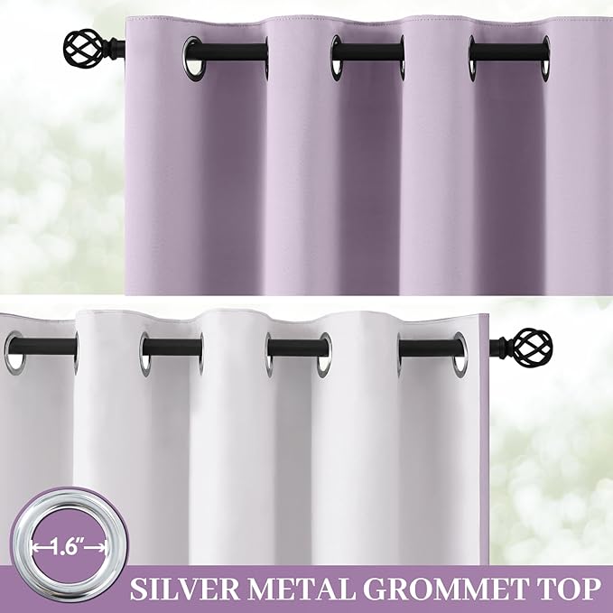 Yakamok 100% Blackout Curtain Panels 84 inches Cold and Light Blocking Drapes for Nursery, 2 Thick Layers Thermal Insulated Draperies (2 Pieces, 50 Wide Each Panel, Lilac Front with White Backing)
