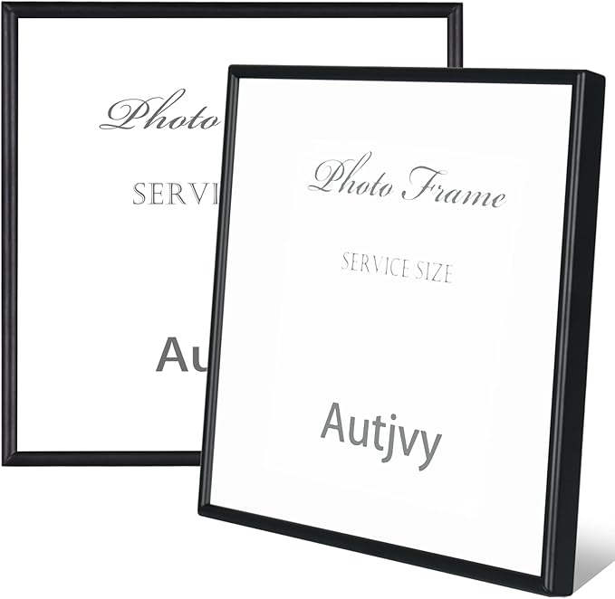 6x6 Picture Frame Set of 2, Black Modern Simple Thin Aluminum Metal Square Photo Frame with HD Glass, Display for Tabletop and Wall, 2 Pack