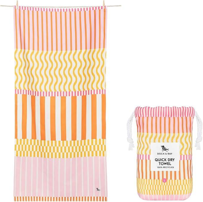 Dock & Bay Beach Towel - Quick Dry, Sand Free - Compact, Lightweight - 100% Recycled - Includes Bag - Summer Sugar - Set of 6 - Large (160x90cm, 63x35)