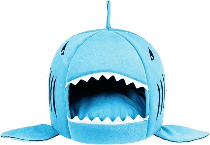 Guinea Pig Hideout Bed Warm Small Animals House Cave for Chinchilla | Winter Warm Sleeping Bed with Removable Washable Pad, Shark Cat Bed Nest for Ferret Hedgehog Rat Cage Accessories