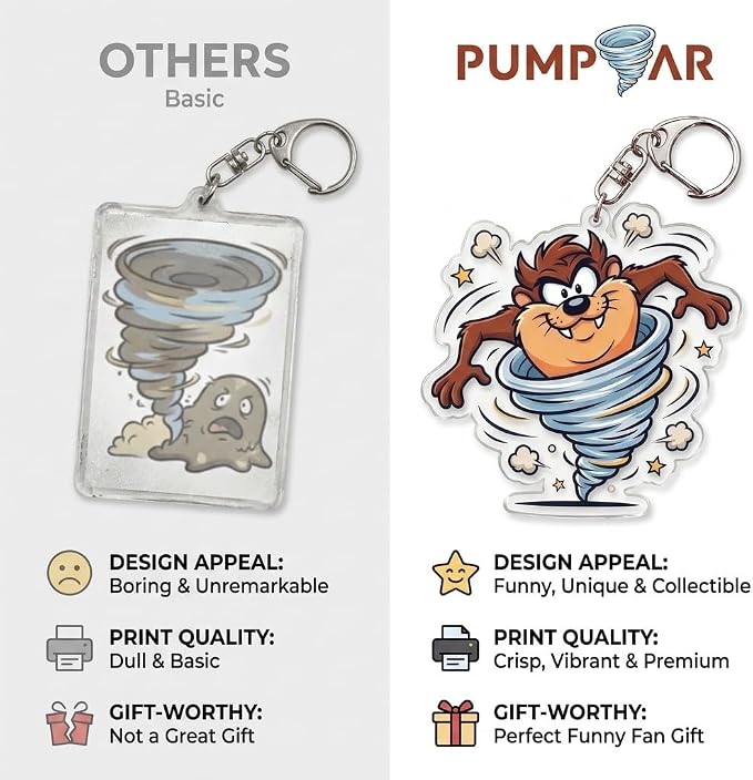 PumpCar Acrylic Keychain Double-Sided Charm Key Ring with Metal Clip Backpack Charm Bag and Car Key Accessory Collectible