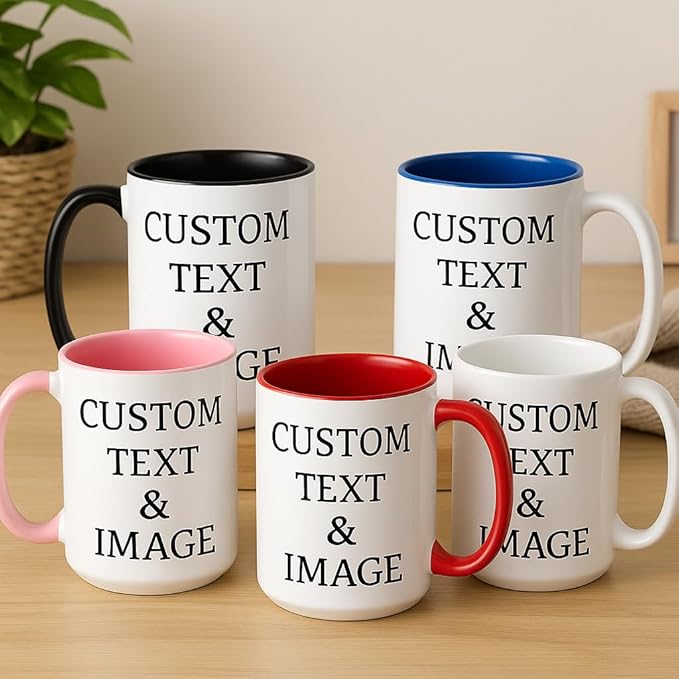 Customized 15oz Ceramic Coffee Mugs with Personalized Text and Photo Image Upload Novelty Gift, Personalize With Different Design And Images, Custom Gift (Pink)