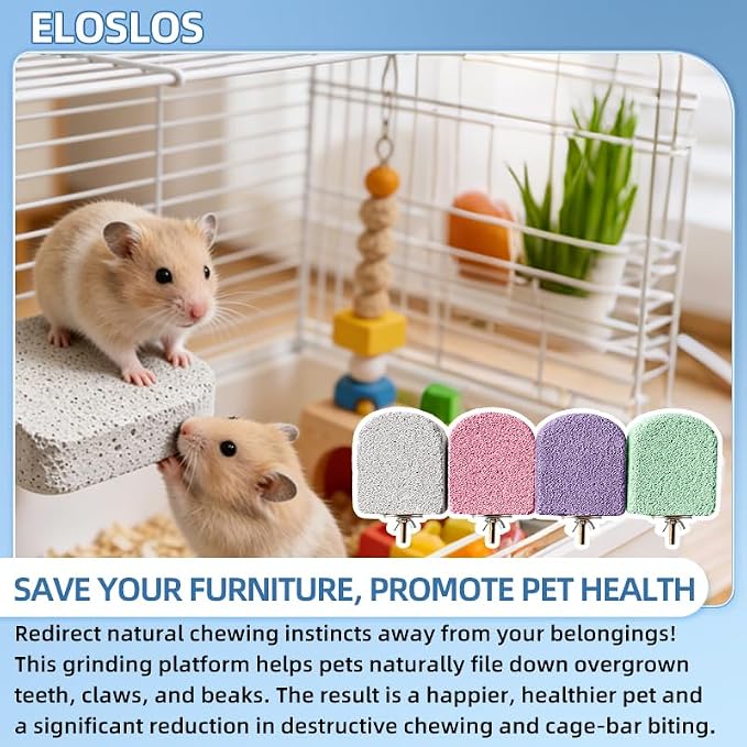 4PCS Lava Ledge for Chinchilla/Hamster/Parrot, Gray&Pink&Purple&Green(M) | For Small Pets, Grinding Claws & Jumping, Safe Natural Volcanic Rock, Reduces Random Chewing