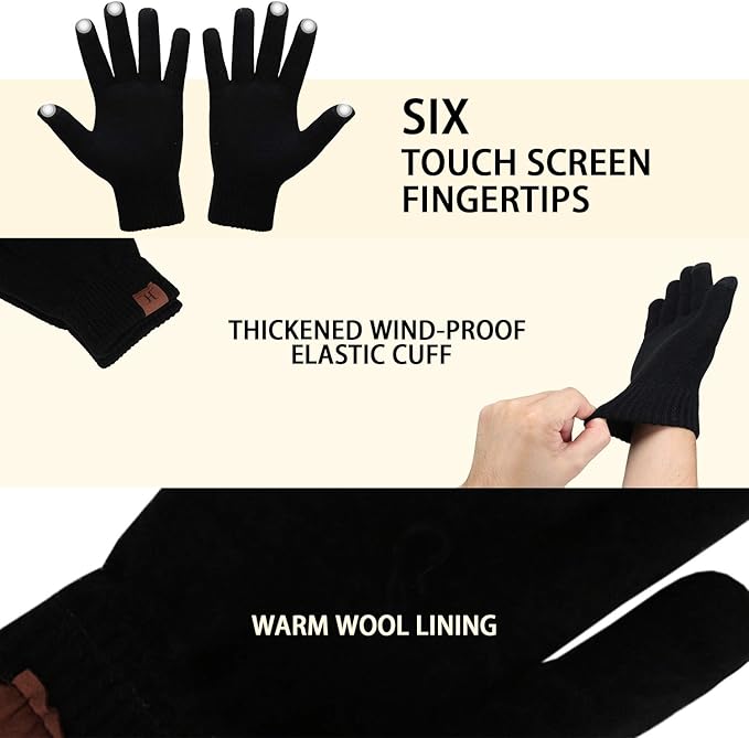Winter Beanie Hat Scarf Touchscreen Gloves Set for Men and Women, Beanie Gloves Neck Warmer Set with Warm Knit Fleece Lined