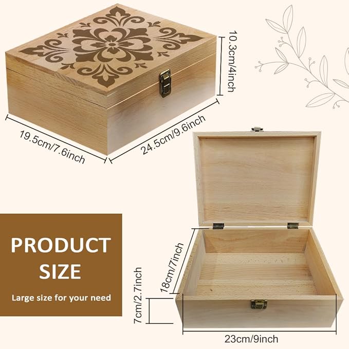 arricraft 1 Pc Tile Pattern Wooden Memory Keepsake Box, Metal Knot Box with Hinged Lid Photo Boxes for Office or Home Storage Keepsake Chest for Anniversary, Wedding, Memory, Valentines Day