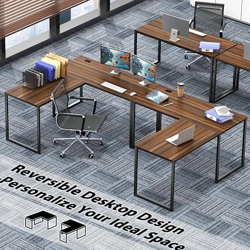 SHW Mission 55 x 60 L-Shape Home Office Computer Desk, Walnut