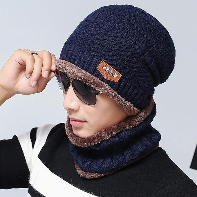 Warm Winter Beanie Hat & Scarf Set Stylish Knit Skull Cap for Men Women
