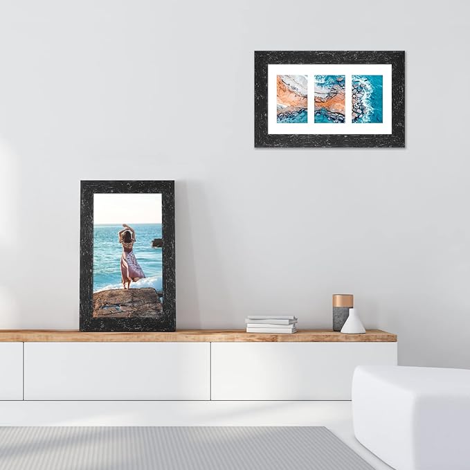 8x14 Picture Frame Display 3 opening 4X6 Picture Frame Collage,Multi Photo Frame with Mat,Plexiglass,Wall Hanging Decor,Black Wood Grain