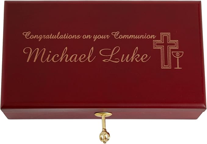 Let's Make Memories Personalized Locking Heirloom First Communion Keepsake Box – Memento Storage – Celebrate Faith – Engrave with Name
