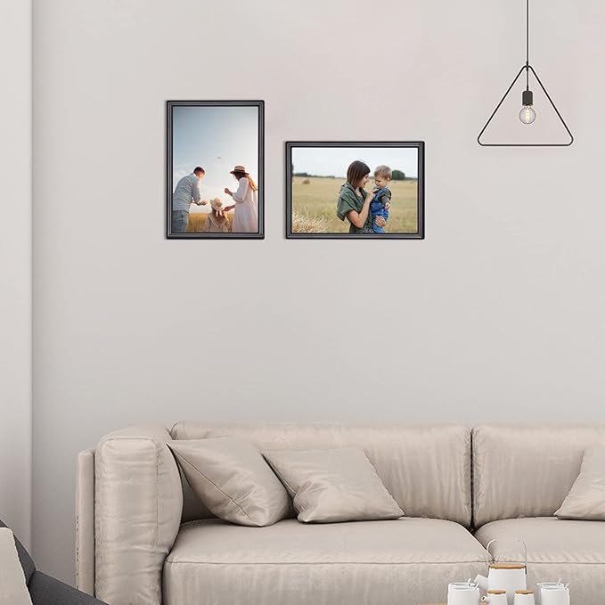 4x6 Picture Frame Matte Black Modern Simple Thin Aluminum Metal Photo Frame with HD Real Glass, Display for Tabletop and Wall Collage. (2 Pack)