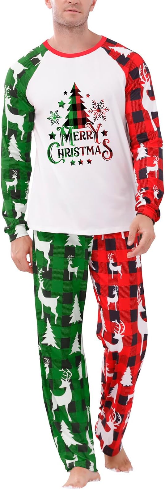 Christmas Family Pajamas Set Matching Holiday Plaid Sleepwear Set Reindeer/Tree Print Loungewear for Xmas Eve