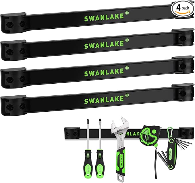 SWANLAKE GARDEN TOOLS 4-Piece 12" Magnetic Tool Holder Storage Organizer, Wall Mount Rack Garage Organization, Magnetic Strip for Garage Organization