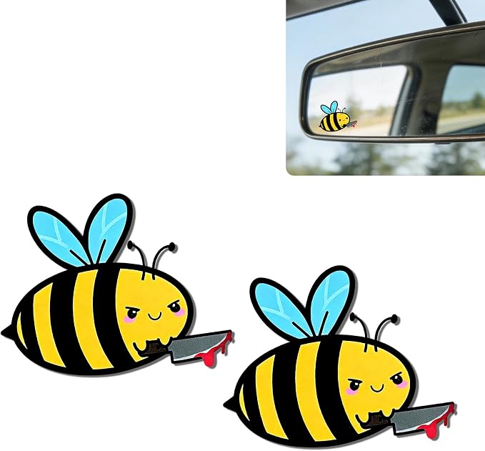 2Pack Bee Car Vinyl Sticker and Decal for Rear View Mirror Window | Cute Bee Mirror Sticker Waterproof,Car Accessories Decor,Bee Gifts for Women Men,Laptop Bathroom Mirror