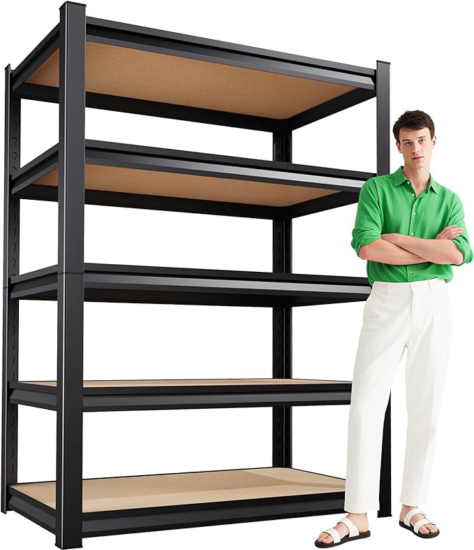 Garage Shelving,Heavy Duty Garage Storage Shelves,Metal Shelving Unit,5 Tier Adjustable Steel Utility Shelf,Use for Basement,Warehouse, Pantry Closet,Black (72" H*36" W*15.9" D)