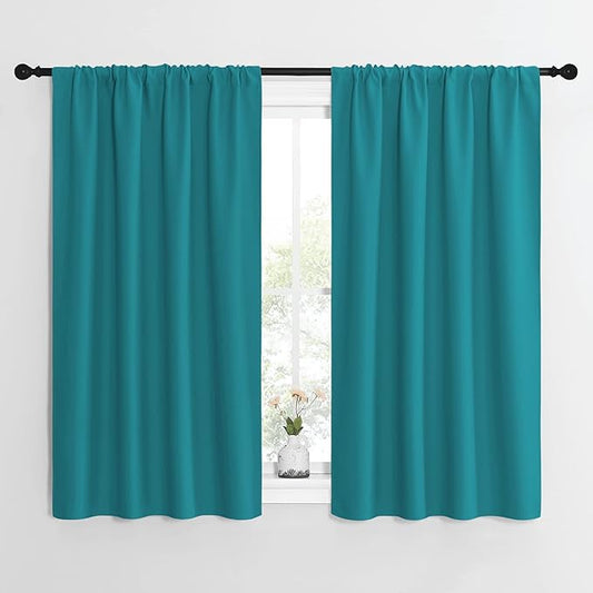 NICETOWN Peacock Blue Blackout Curtains Panels for Window, Thermal Insulated Rod Pocket Blackout Drapes/Draperies for Living Room (2 Panels, W42 x L54 inches)