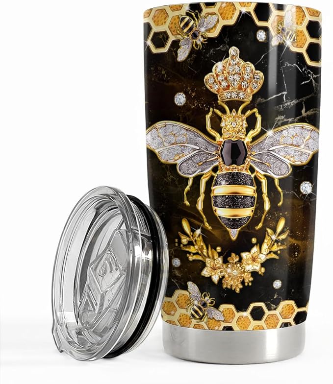 SANDJEST Bee Tumbler 20oz Stainless Steel Insulated Tumblers Coffee Travel Mug Cup Jewelry Drawings Style Bee Gifts for Women Girls Teen Gift for Birthday Christmas